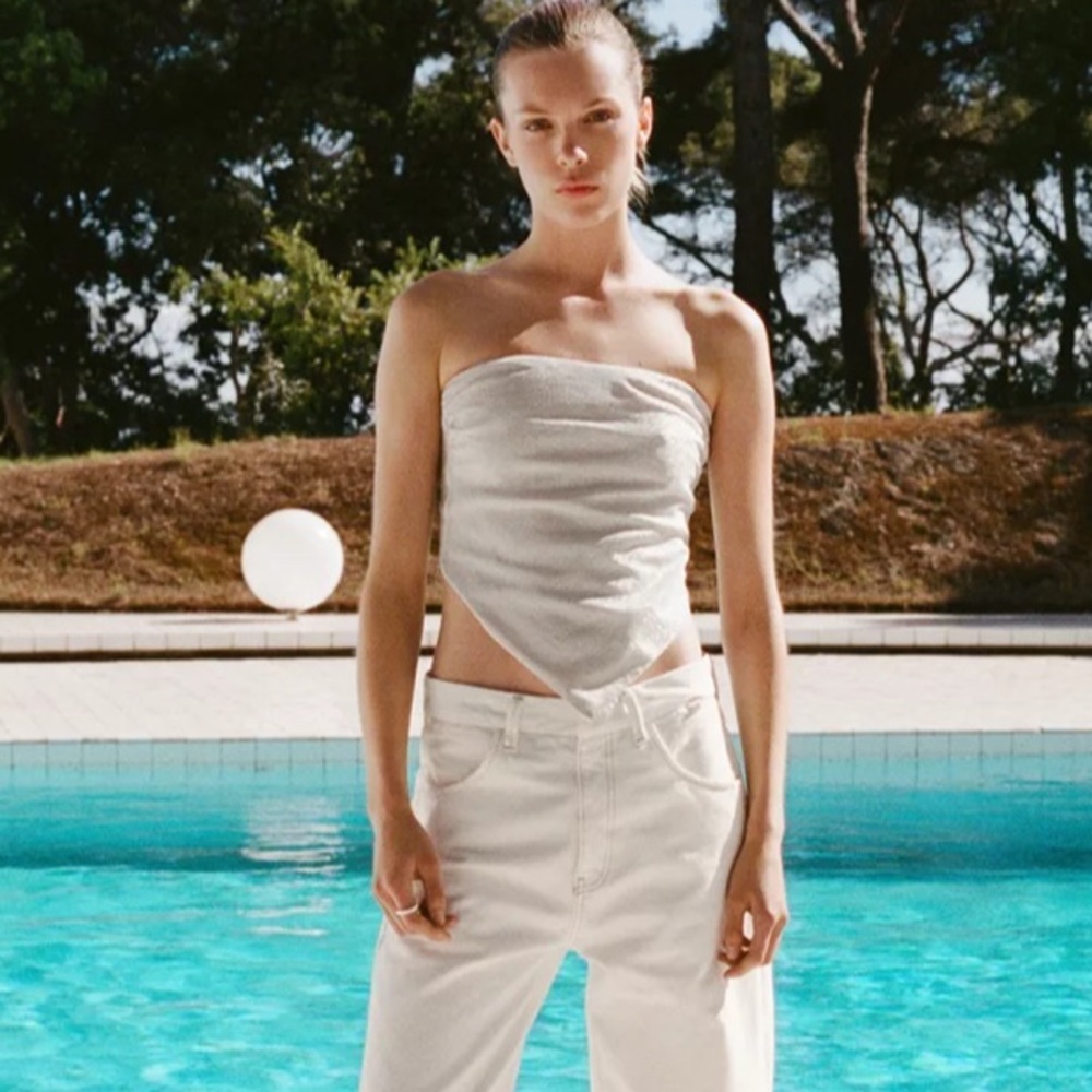 Zara Metallic Thread Halter Top - size Small - NWT